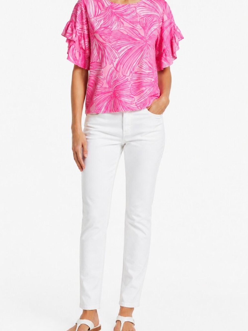 Lilly Pulitzer Pink Top Darlah Floral Ruffle Sleeve Summer Top Relaxed Fit XS - Picture 2 of 11